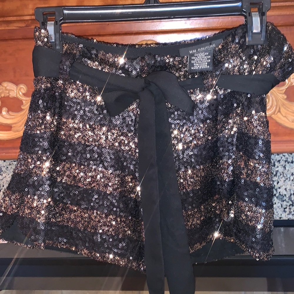 Women’s Black and Gold MM Corrture Sequence Shorts, Size S